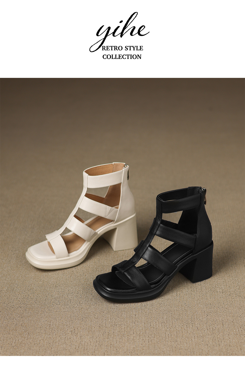 Sandal cao gót nữ mũi vuông hở ngón chân, chất da bò thô, gót 9 cm — đen chi tiết 14