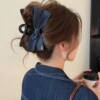 12 # [denim blue] letter logo double bow about 13cm