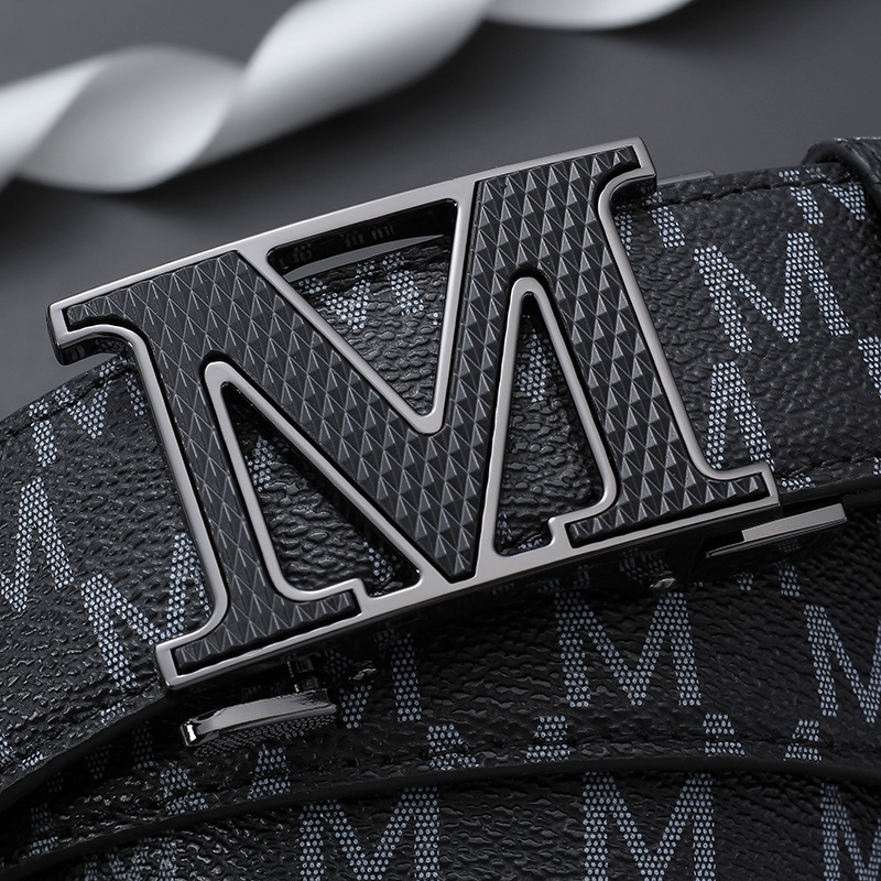 Genuine Leather Men's Belt With M Shape Automatic Buckle Casual_voghion.com