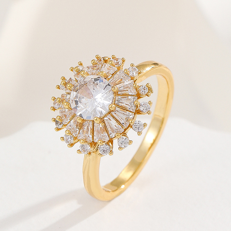 18K oro real color-preservar la suerte de la hierba estilo coreano transfronterizo diamante incrustado rotación de moda abierto anillo ajustable