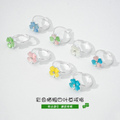 韩版新款森系小清新绿色四叶草戒指小众设计感猫眼石精致女潮指环