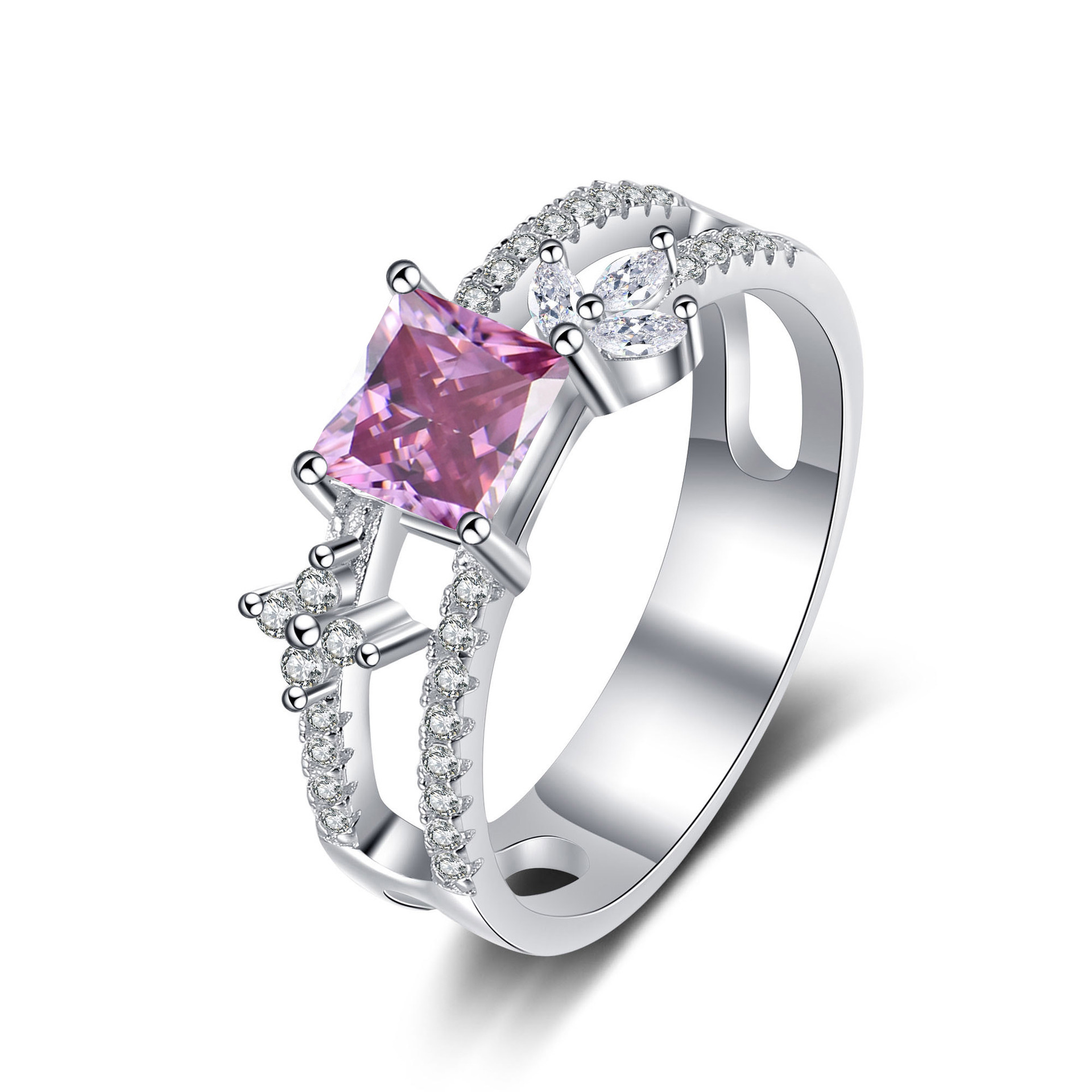 925 anillo de plata esterlina mujer nueva princesa de moda europea y americana Fang cuatro garras anillo de piedra de moissan plata fábrica en vivo