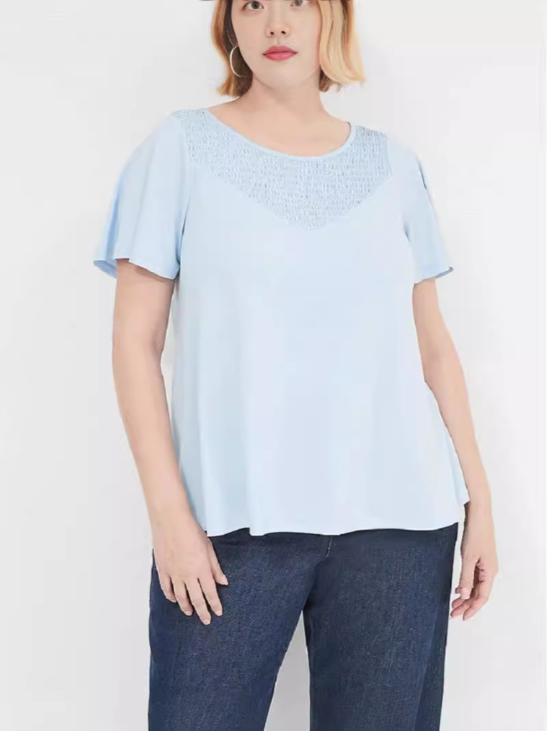 2024 Europa y los Estados Unidos verano nuevo tamaño transfronterizo ropa de mujer de pecho cuello redondo mangas cortas sueltas cómodas camisetas frescas image 5