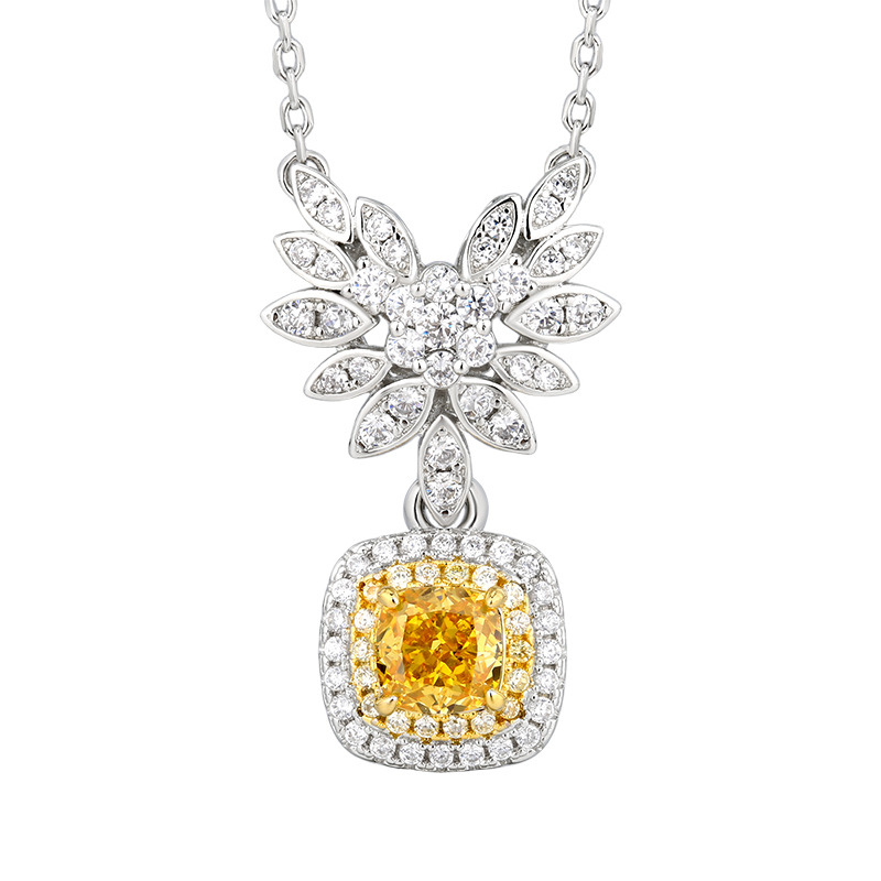 Zhuang Shengsheng Joyas Fondo de cobre chapado en oro Diamante de alto carbono Flor de hielo Temperamento de cobre Lujo ligero Colgante de alas de ángel Mujer 6*6 al por mayor