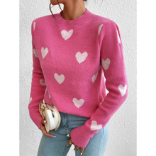 S 34044 Heart Pattern Crew Neck Knitwear ����ͼ��Բ����֯��