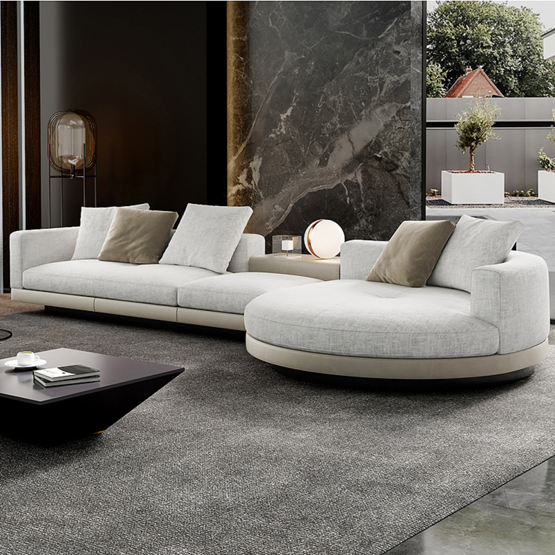 Sofá de sala de estar minimalista italiano combinación de muebles de villa de alta gama, capa plana de tela de lujo ligera, sofá de esquina conjunto