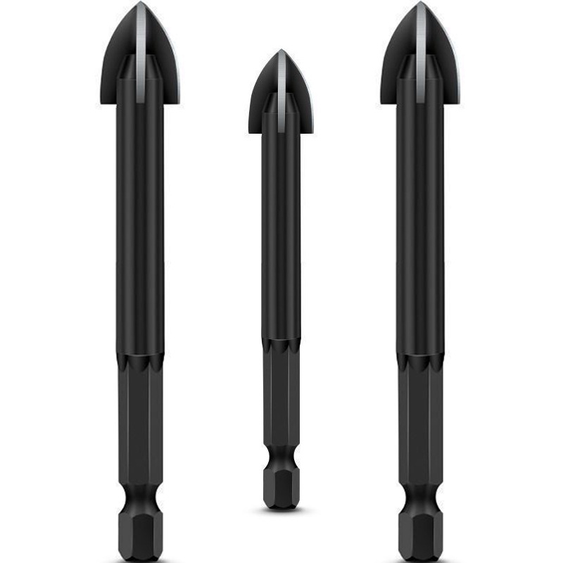 Fábrica al por mayor de cuatro cuchillas taladro cruzado de cerámica taladro triangular mango hexagonal azulejo de vidrio agujero de hormigón taladro Overlord