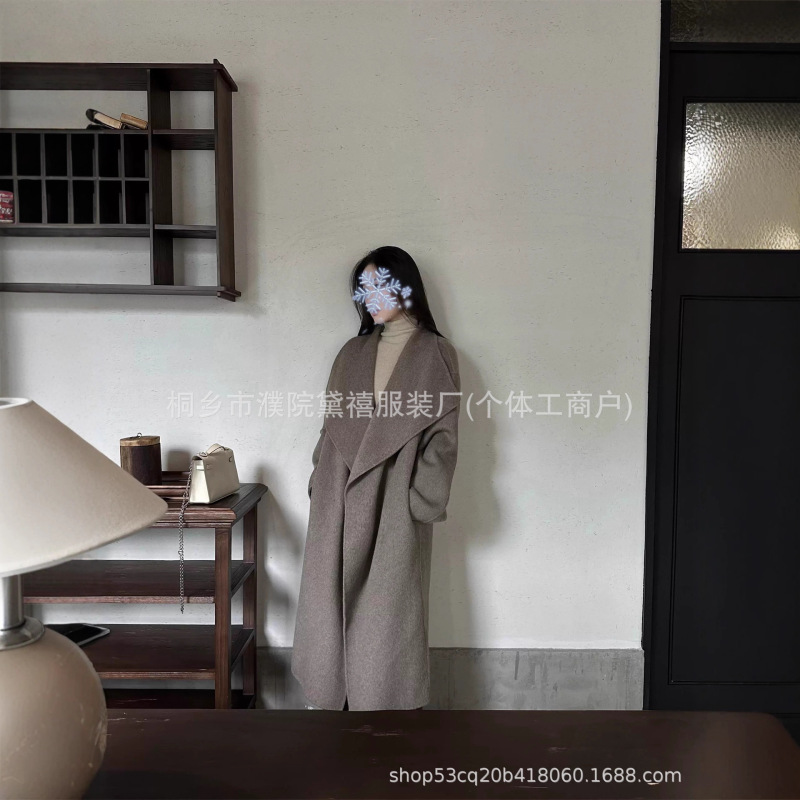 25 New Styles of Wide-Neck, Long, Lazy-Style, High-End Versatile Coats, 5W Autumn and Winter Double-Sided Woolen Coats for Women
