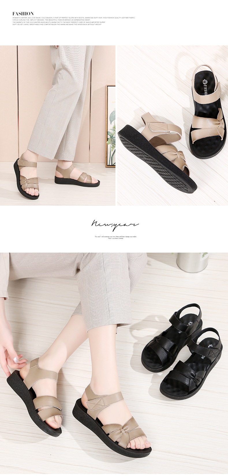 Sandal nữ da bò thật đế bệt mềm êm chân cho người trung niên — màu đen chi tiết 11