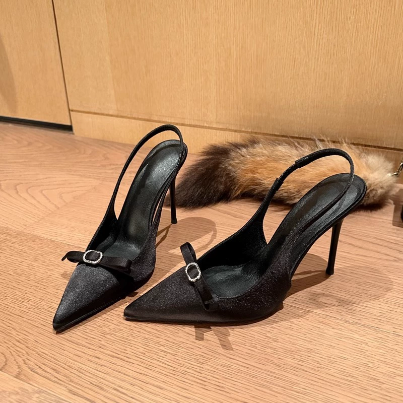 Женские босоножки Баотоу, весна 2025, новые, на высоком каблуке-шпильке, с заостренным носком, бантом на задней части, в французском стиле