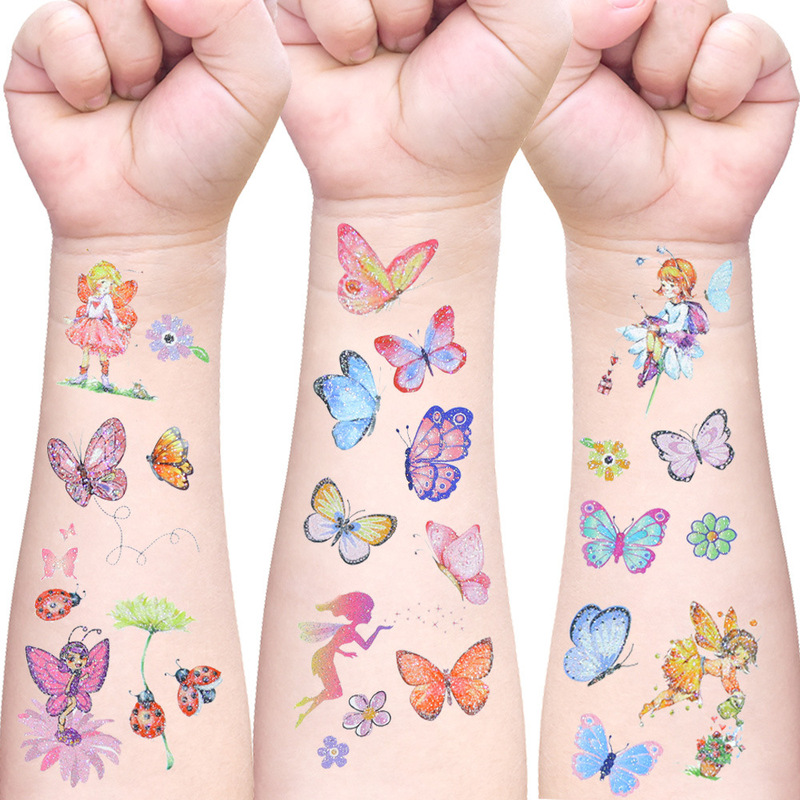Children's Tattoo Sticker Glitter Butterfly Insect Fairy Cute Girl Shiny Cartoon Temporary Face Sticker Cross Border in stock