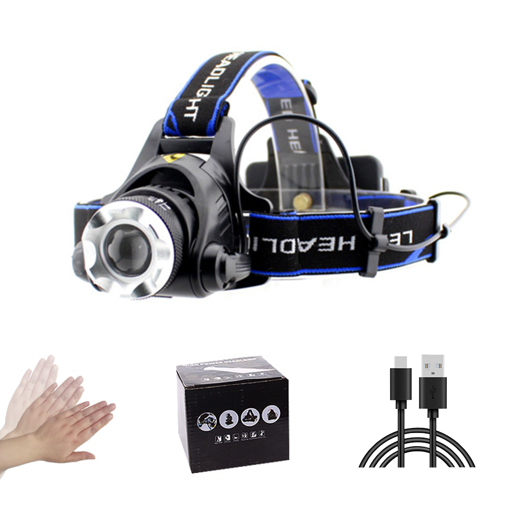 Luz potente, batería de larga duración, sensor, enfoque telescópico, linterna montada en la cabeza, batería de litio recargable por USB, resistente al agua, linterna frontal LED ultrabrillante