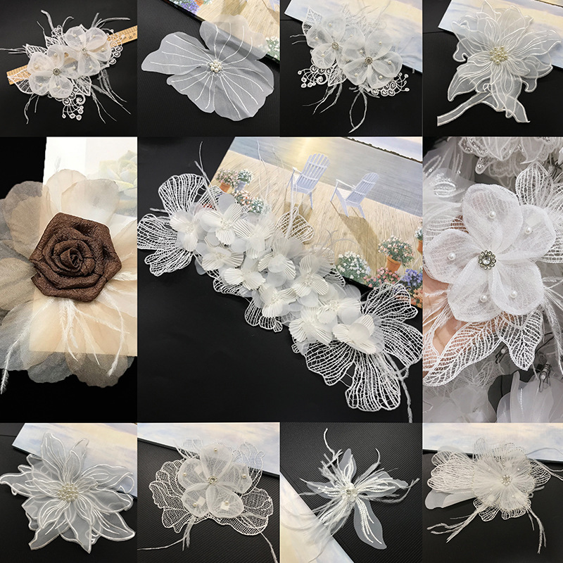 新款仙美胸花布贴 立体蕾丝羽毛花朵 女装礼服演出服婚纱头饰辅料