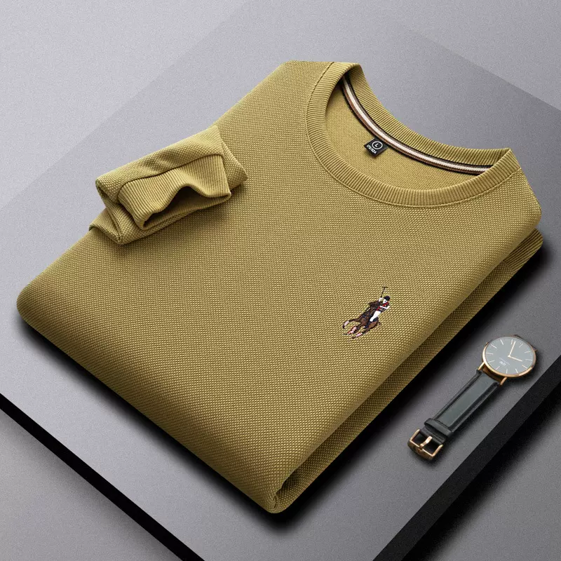 古巴格华夫格阿里虎春秋季新款重磅长袖圆领纯色轻商务简约卫衣男