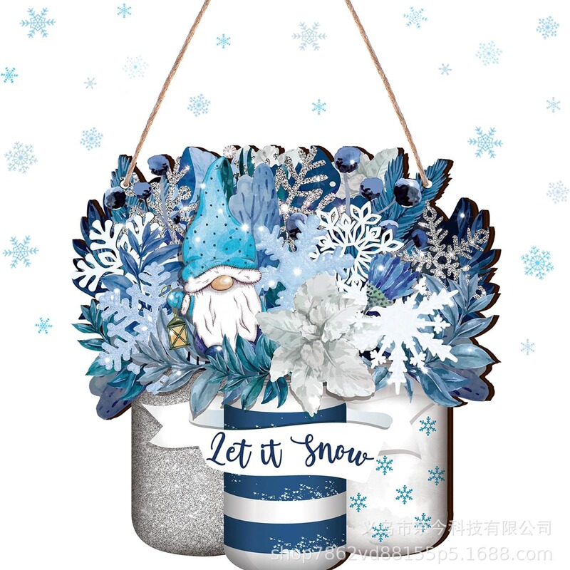 Winter welcome sign wooden sign blue white silver decoration farmhouse porch front door decoration (blue silver style)