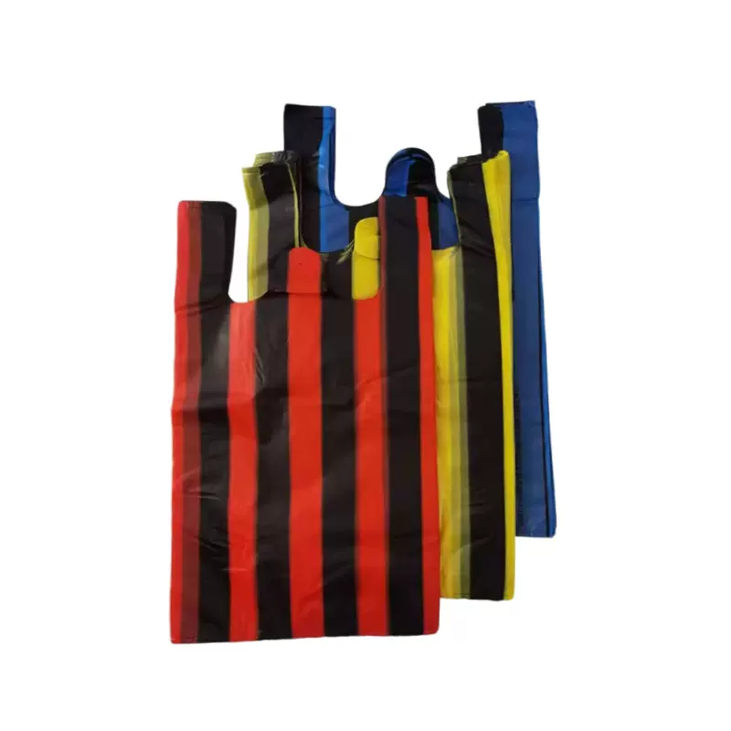 哇噢定制红黑条纹背心袋黄黑条纹塑料袋蓝黑条纹手提袋子出口非洲