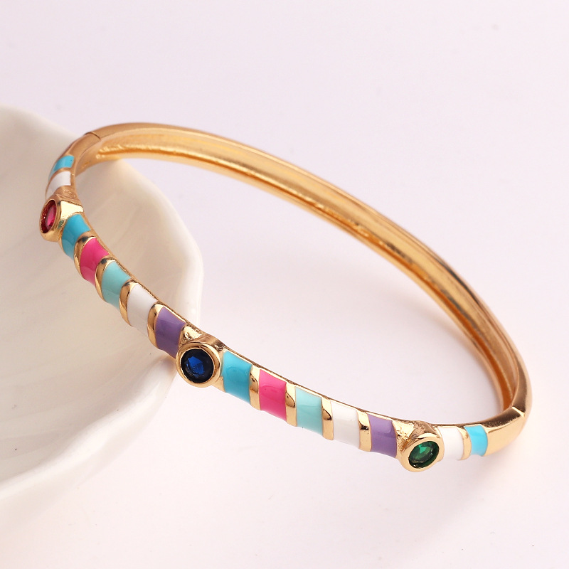 Sweet Geometric Copper Enamel Zircon Bracelets 1 Piece