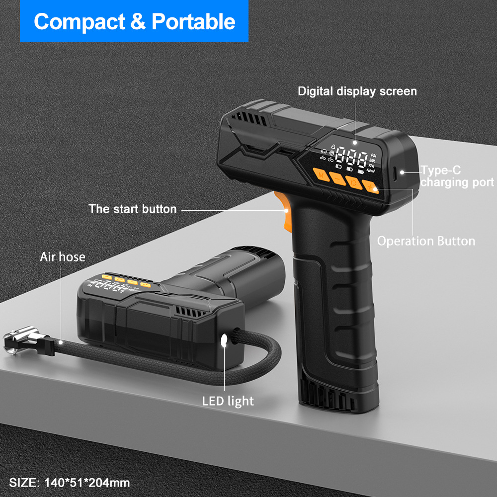 Car-Mounted Wireless Air Pump, Multi-Functional Portable Charging Pump, Bicycle and Electric Vehicle Dual-Use Air Pump
