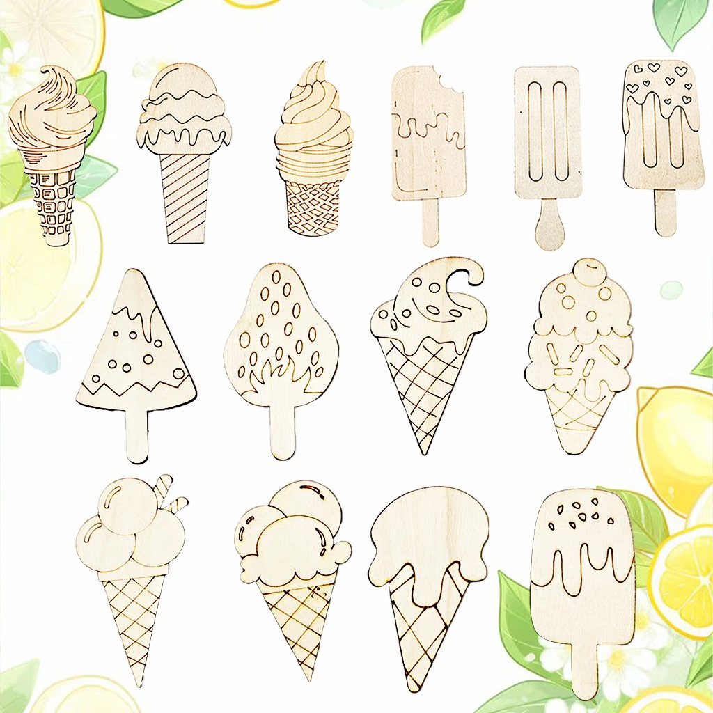14 Verano de madera en blanco graffiti Tarjeta de madera decoración de helado pintura infantil helado artesanía de madera chip colgante image 3