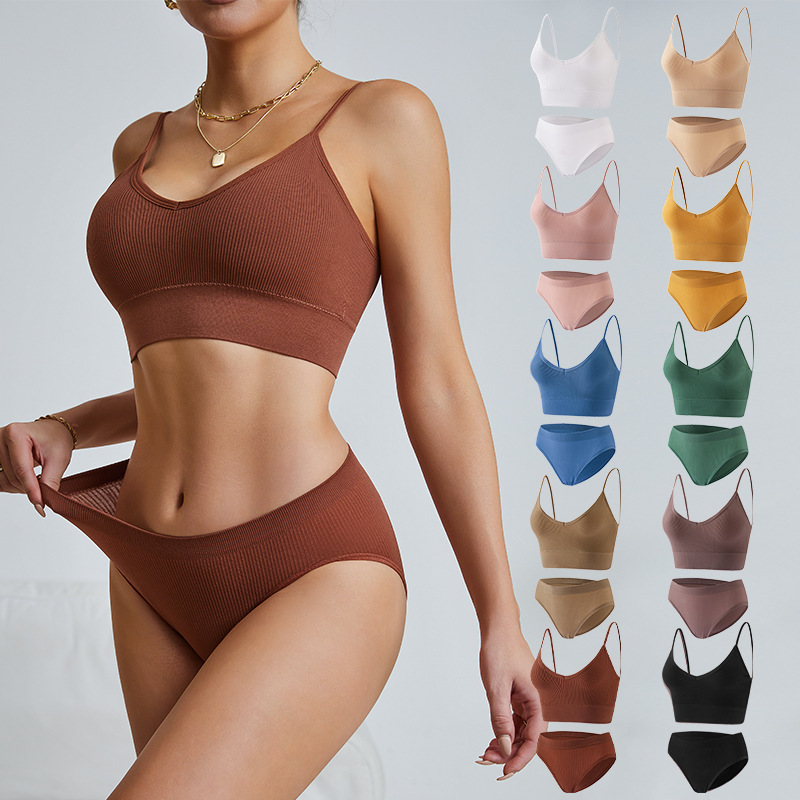 Bra Set Women's Sexy Beautiful Back Base Large Size Vest No Steel Ring Gathering Triangle Cup Underwear Panties Two-piece Set Bra Set Women's Sexy Beautiful Back Base Large Size Vest No Steel Ring Gathering Triangle Cup Underwear Panties Two-piece Set