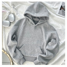 加工定制灰色短款连帽卫衣女2025新小个子带帽衫修身上衣韩系穿搭