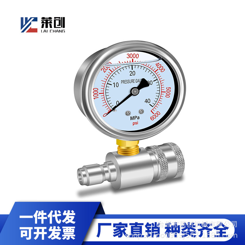 工厂直营高压清洗机配件洗车机压力表套件3/8快速连接最大6000psi