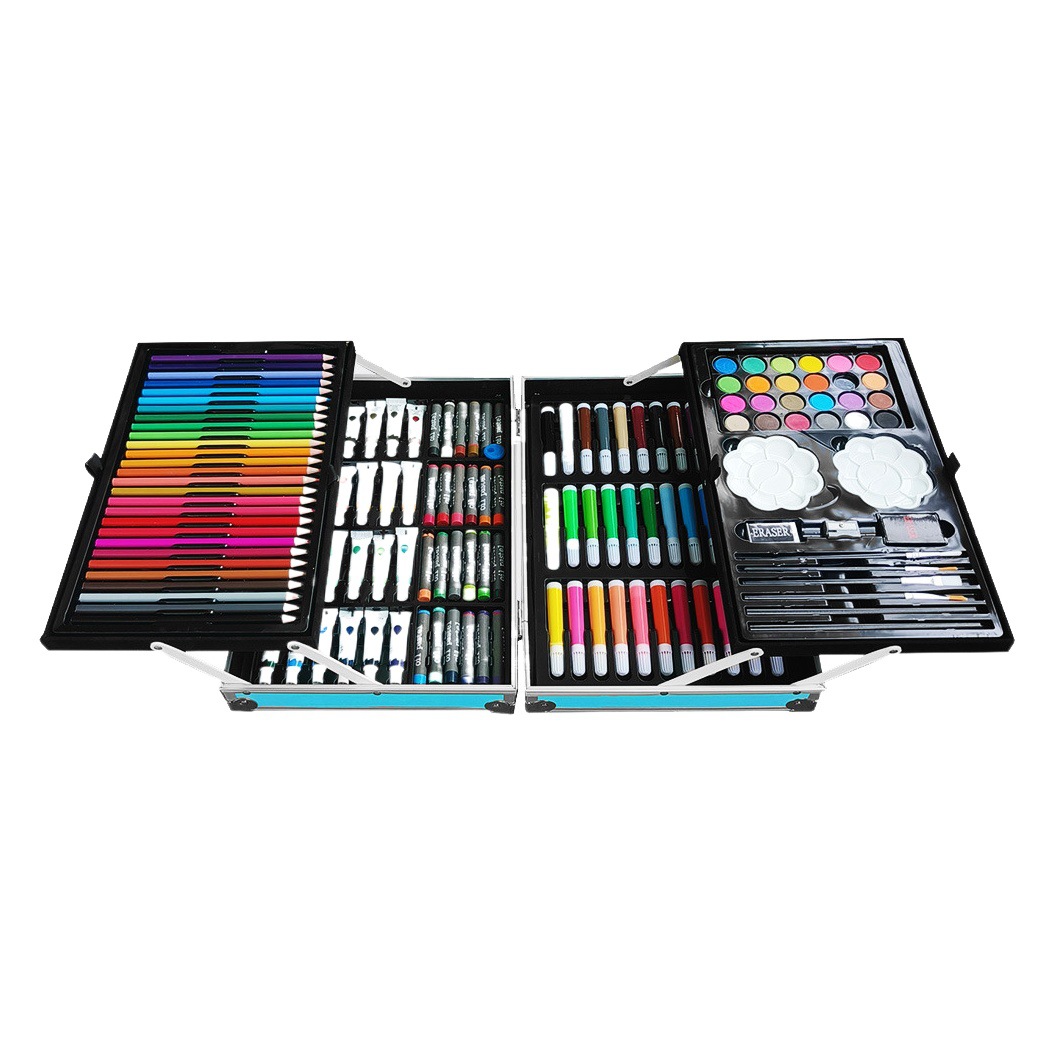 En stock 145 unidades de doble capa de aluminio caja cepillo pintura traje estudiante acuarela pluma niños graffiti caja de regalo fábrica al por mayor