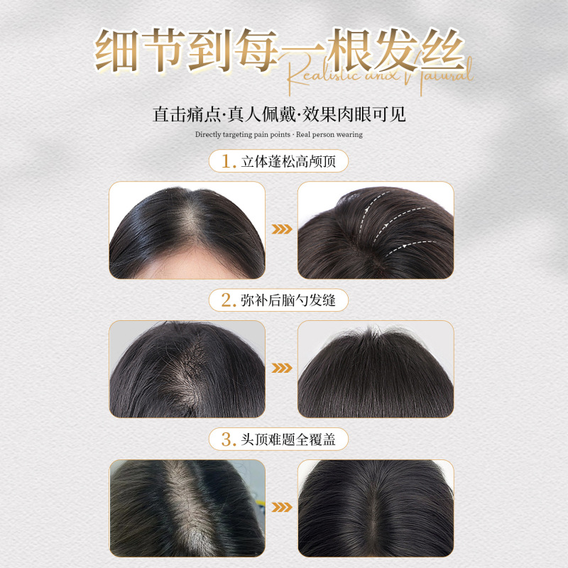 刘海假发片女头顶补发蓬松假刘海仿真人发增发量遮白发漫画齐刘海|undefined