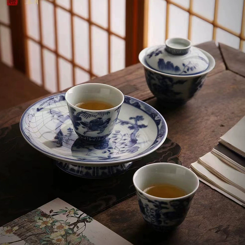 Antique ceramic retro blue and white tea cup