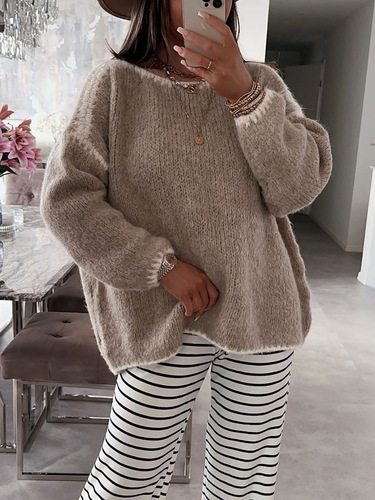 Autumn and winter new patchwork women's sweater, European and American style, round neck, casual, loose-fitting, knitted, warm pullover.