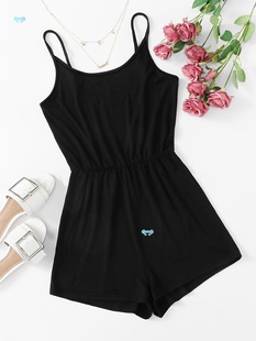 Cinched Waist Cami Romper Jumpsuit, Casual Solid Sleeves
