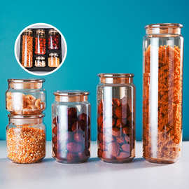 批发玻璃盖套盒90直径五件套密封罐高硼硅玻璃瓶干果厨房收纳罐