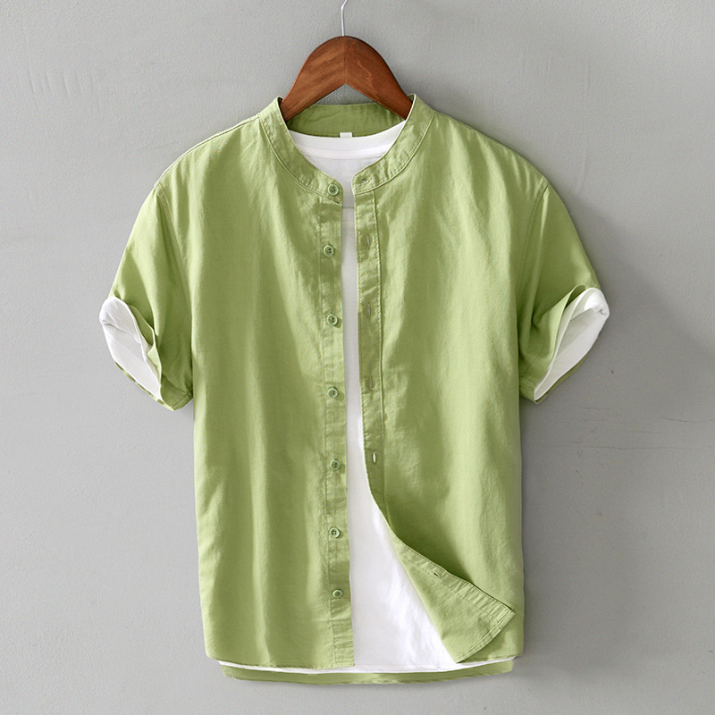 L740 summer simple plain short shirt men's collar cardigan short sleeve cotton shirt men's coat a generation of hair