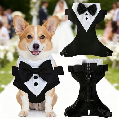 Pet Suit for Weddings, Vest with Leash Attachment, Bow Tie, Pet Harness for Dogs Attending Weddings