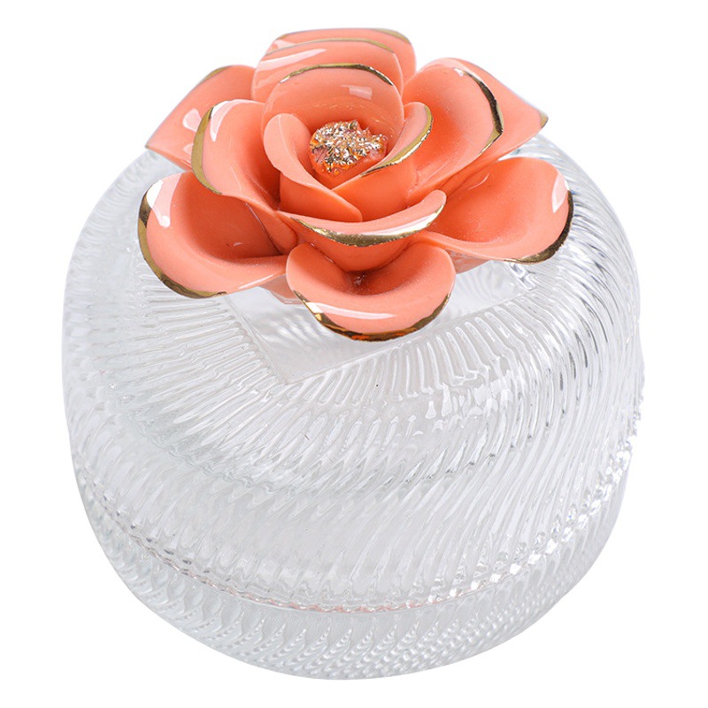 Calidad casa de lujo luz exquisita chica corazón cerámica flor oro vidrio caja almacenamiento joyería Regalo boda