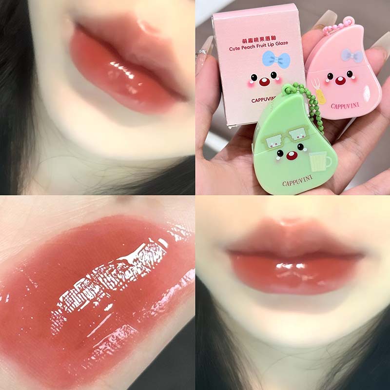 Cappuvini Cute Fun Peach Fruit Lip Glaze Espejo Labios de vidrio Hidratante Blanco Brillo de labios transfronterizo Color Color Lápiz labial Blanco