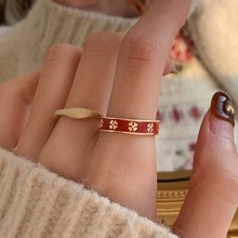 滴釉红色四叶草戒指女纯银新款小众轻奢甜酷新年食指戒指环