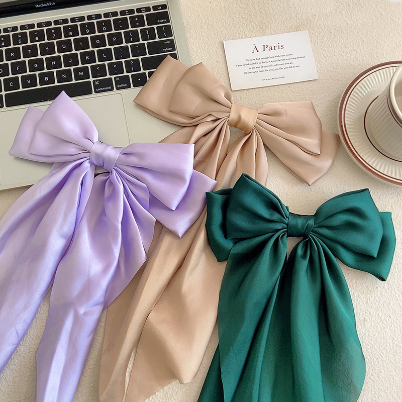 35g Weight Hair Clip Hair Accessories Type Headwear Classification Korean Style Satin Bow Ribbon Hairpin Cloth Clip Hair Accessories