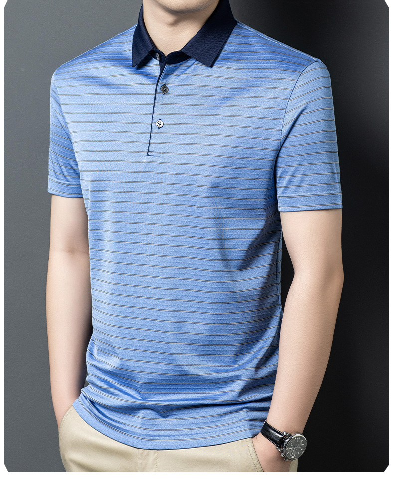 Áo polo nam tay ngắn tơ tằm 100% cổ bẻ trơn màu công sở — Bầu trời xanh JS1601077-9 chi tiết 10