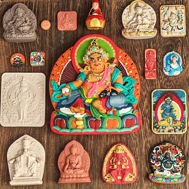 Zakiram Yellow Luso, Green Tara, Lotus Goddess, Ksitigarbha, and Five Lords of Earth clay Buddha statues, custom-made tassels, and thangkas Zakiram Yellow Luso, Green Tara, Lotus Goddess, Ksitigarbha, and Five Lords of Earth clay Buddha statues, custom-made tassels, and thangkas