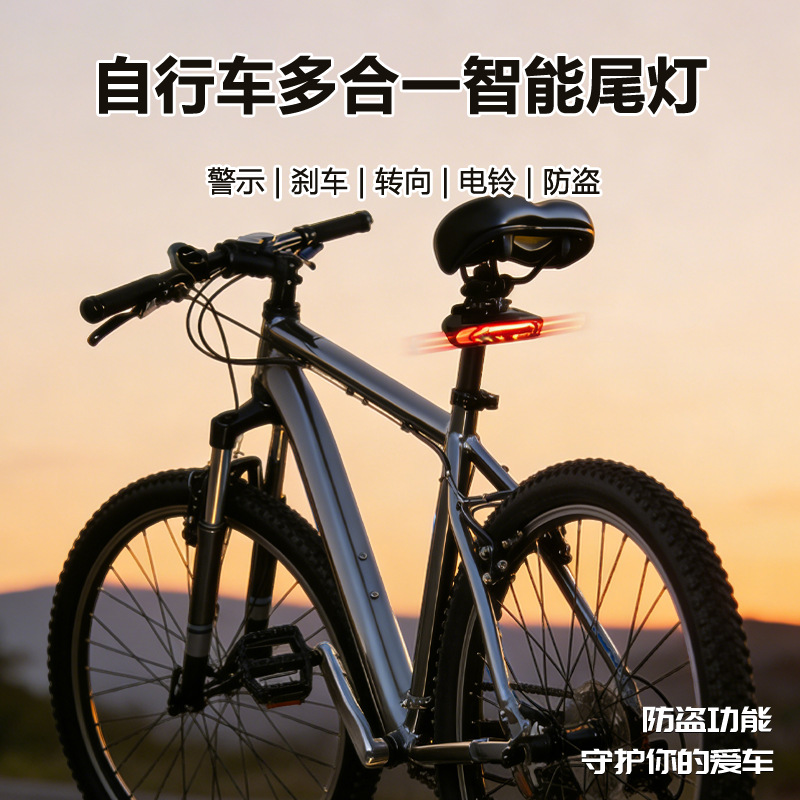 Bicicleta bicicleta de montaña alarma inteligente cinco en uno carga USB conducción al aire libre noche conducción Freno de dirección luz trasera
