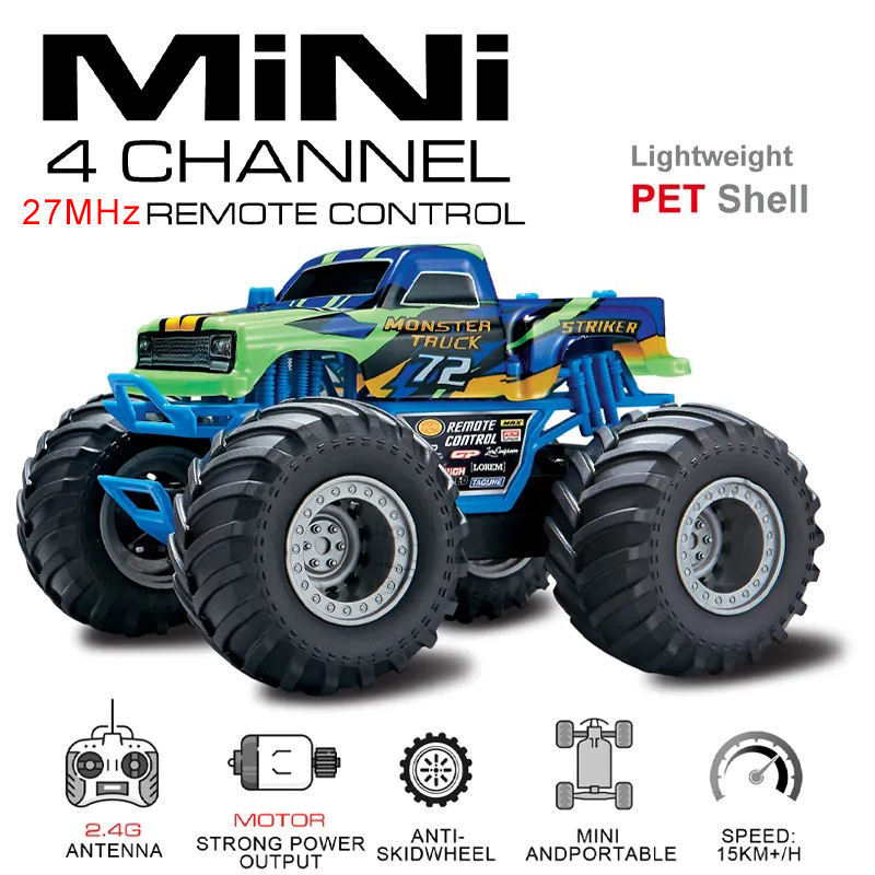 Transfronterizo 1: 28 cuatro vehículos controlados remotamente cuatro ruedas amortiguadores Bigfoot vehículo todoterreno modelo eléctrico para niños coche de carreras