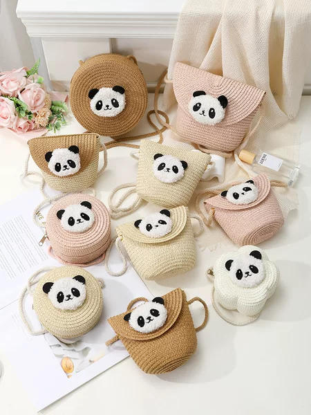 Summer Travel Hand-Woven Bag 2025 New Mini Cute Giant Panda One-Shoulder Cross-Body Straw Bag for Women
