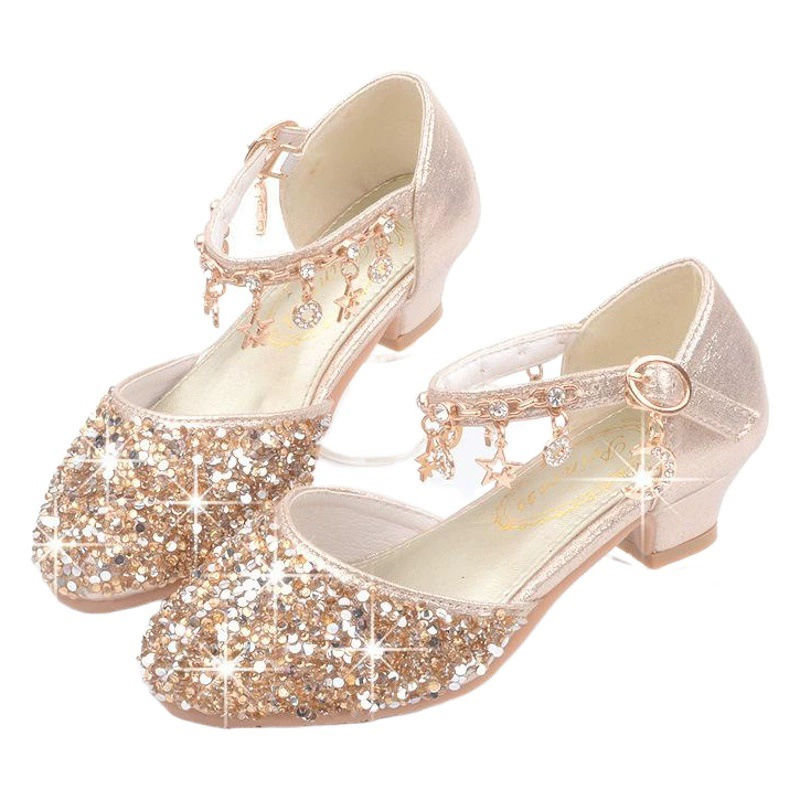 Детская обувь в корейском стиле, новые туфли для девочек на высоком каблуке, блестки, весна и осень, детская обувь принцессы среднего и большого размера, студенческая обувь для выступлений, босоножки с носком