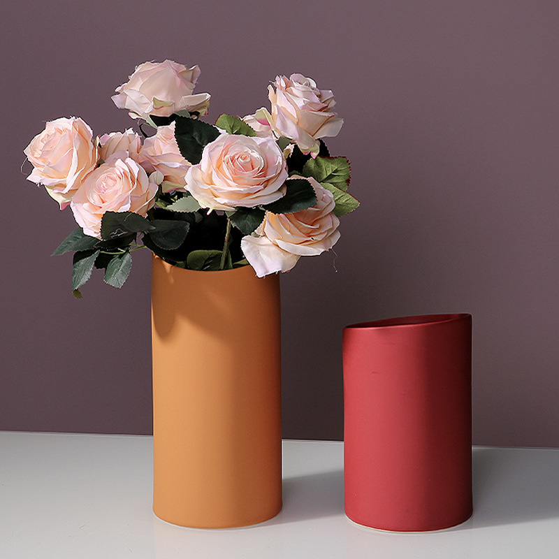 Creativo moderno minimalista de cerámica recta oblicua florero moda Nordic Hotel modelo casa artesanía adornos