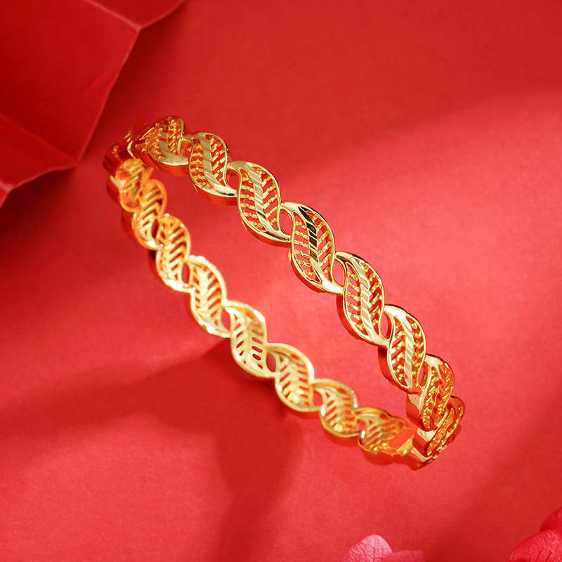 Estilo antiguo arena oro giro bobinado hebilla pulsera de gran altura hojas de aleación de cobre hueco hombres y mujeres pulsera en línea estilo de celebridad