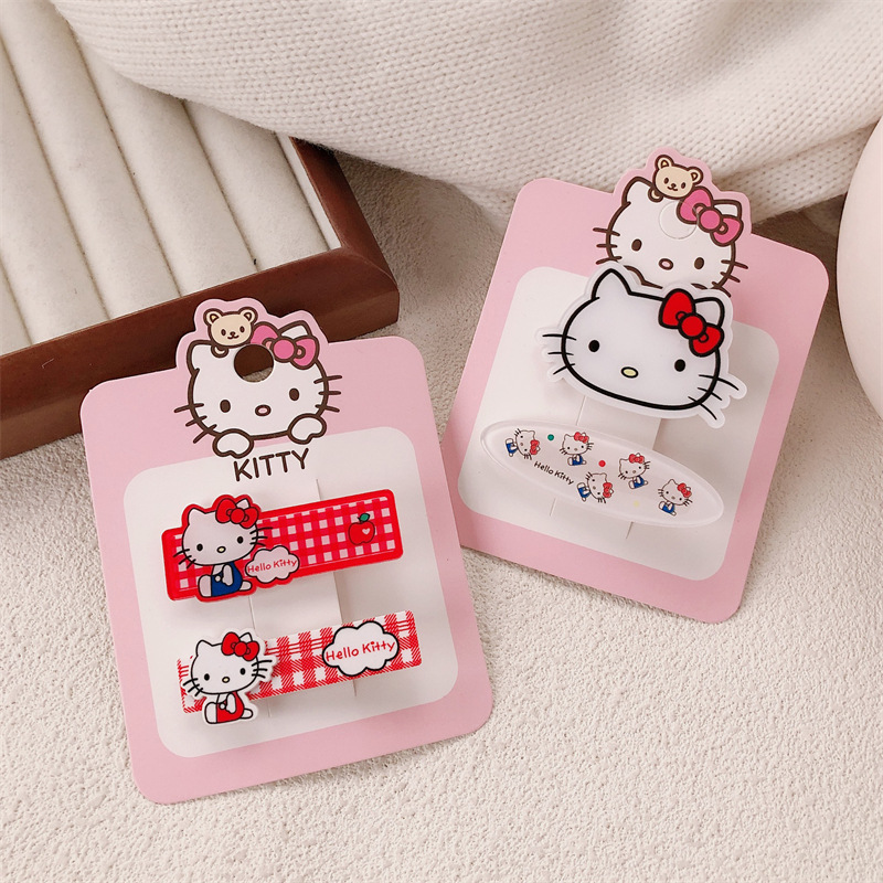 Nuevos lindos clips de pelo acrílico gatito dulce chica arco rojo clips de pelo lateral rasgado clips frangeo