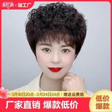 全真发中老年假发女短真发送妈妈中年女士短卷发人发刘海头发自然
