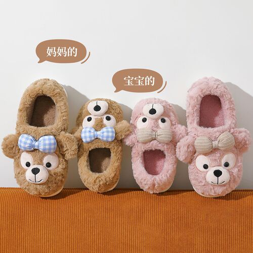 Kids' cotton slippers for girls—autumn and winter home indoor warm, non-slip, plush-heeled cotton shoes for family use—wholesale