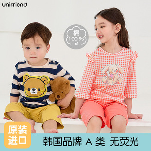 Unifriend Kidsren's Clothing Korean Kidsren's Home Clothes 7-Point Set Baby Air-Conditioned Room Pajamas Cartoon Pure Cotton Category a
